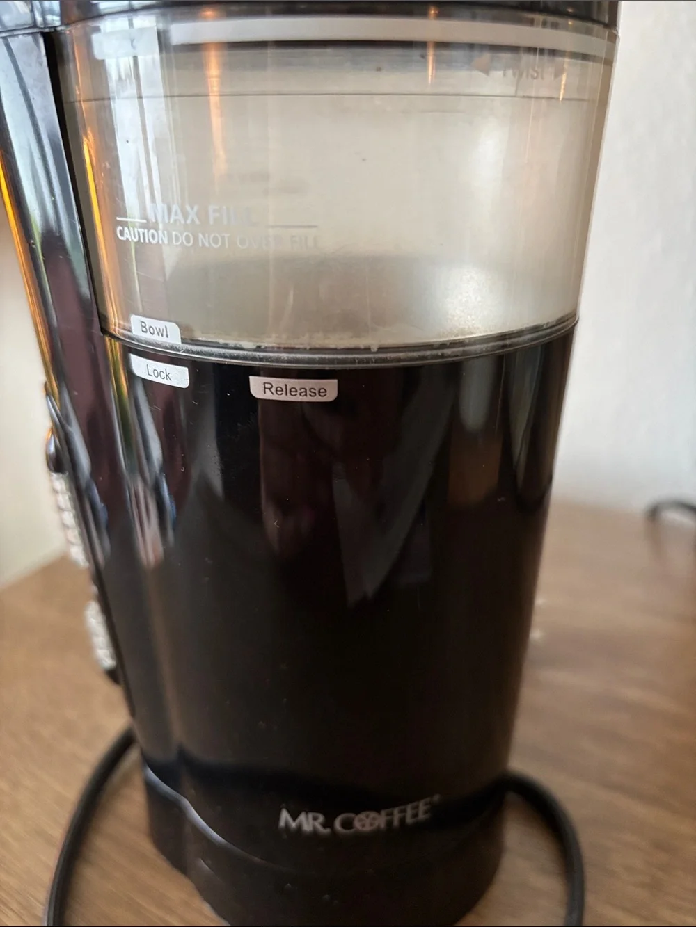 Mr. Coffee Black Electric Coffee Grinder with Clear Bean Hopper
